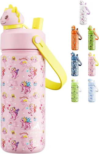 Miniatura 10 de POWCAN 12 oz Insulated Water Bottle for School: 2-in-1 Straw Spout Lid with Soft Animal Head, BPA-Free, Leakproof, Keep Cold 24H, Easy Carry