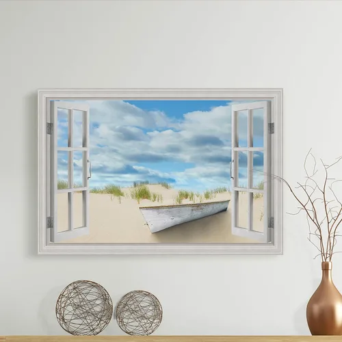 Miniatura 5 de Renditions Gallery Lienzo decorativo para pared, vista de barco viejo atracado en la playa de arena blanca, obra de arte para colgar en la pared