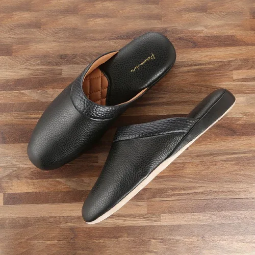 Miniatura 7 de PAMIR Pantuflas de cuero texturizado prémium para hombre con espuma viscoelástica