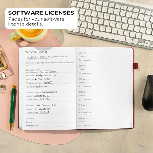 Miniatura 6 de Clever Fox - Libreta de contraseñas con pestañas alfabéticas, organizador de direcciones de Internet, tamaño grande, para inicios de sesión en Rojo