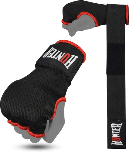 Miniatura 6 de HUNTER - Guantes interiores acolchados con gel y vendas de mano para boxeo, vendas elásticas de entrenamiento rápido para hombres y mujeres, Negro