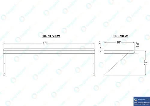 Miniatura 5 de AmGood Estante de pared de acero inoxidable de 48 pulgadas de largo x 16 pulgadas de profundidad Certificado NSF Estantería de metal