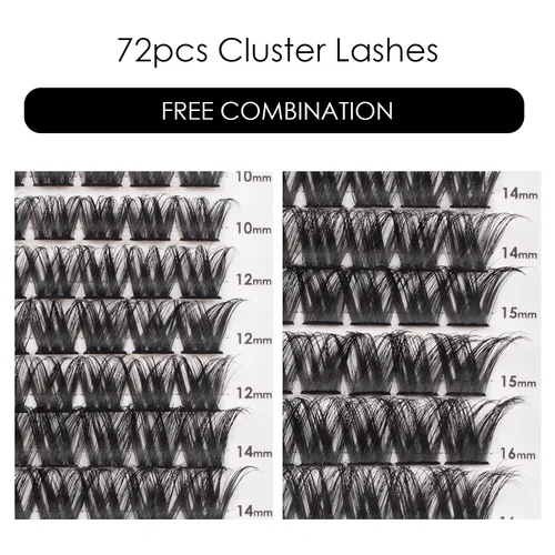 Miniatura 2 de Extensiones de pestañas en racimo 72, pestañas postizas, extensiones de pestañas reutilizables, para colocar uno mismo, aspecto natural, mezcla