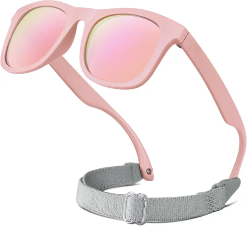 RIVBOS Gafas de sol para bebés niños y niñas con correa UV400 polarizadas flexibles para niños pequeños, bebés y recién nacidos (0-24 meses) RBK0231