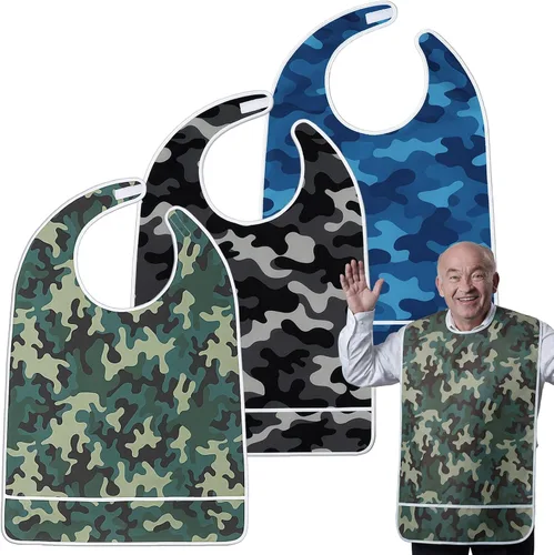 Miniatura 9 de Toulite 3 baberos para adultos para comer, baberos extra grandes para adultos para hombres mayores, babero impermeable para adultos con recogedor