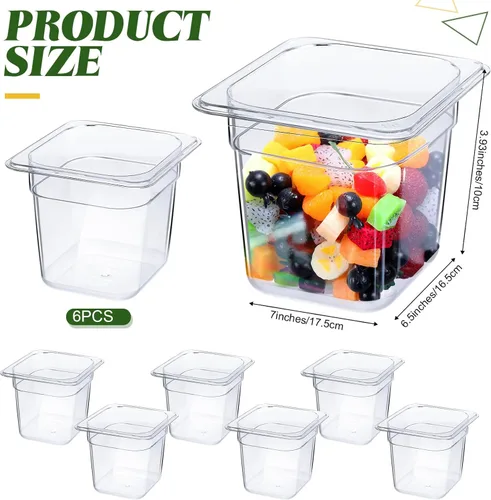 Miniatura 2 de Yinder 6 Piezas Bandejas de Plástico Transparente para Alimentos Tamaño 1/6 Recipientes de Policarbonato Apilables con Indicador de Capacidad