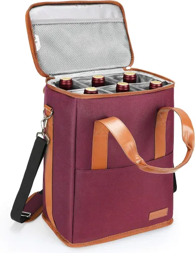 Miniatura 9 de Tirrinia - Bolsa térmica para regalo de vino para 6 botellas, aislada y acolchada con asa y correa de hombro ajustable para viajes o picnic, regalo