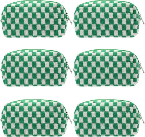 Miniatura 11 de PAZIMIIK Bolsa de Maquillaje a Cuadros para Bolso Portátil con Cremallera, Estuche Pequeño de Cosméticos para Accesorios de Viaje, Azul Ártico