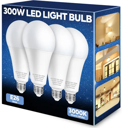 Miniatura 10 de Bombilla LED equivalente a 300 W, bombilla LED A23 súper brillante de 4060 lúmenes, blanco cálido 3000 K, ahorro de energía de 33 W, base media E26
