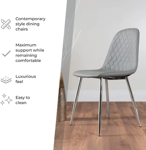 Miniatura 4 de Furniturebox - Juego de 2 sillas de comedor de piel sintética color gris elefante con patas plateadas