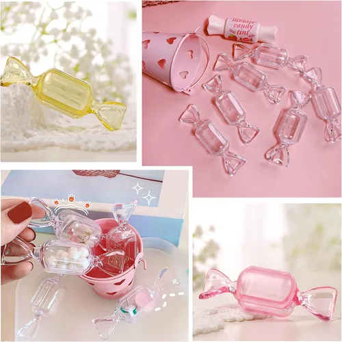 Miniatura 4 de Mini organizador de joyas, 10 piezas de caja de joyería en forma de caramelo, organizador de anillos con tapa, contenedor de plástico para dulces