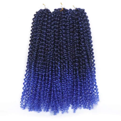 Miniatura 5 de Paquete de 3 piezas Cabello Afro Kinky Curl Twist de 12 pulgadas color azul Cabello Sintético Suave para Trenzado de Ganchillo Extensión de Cabello