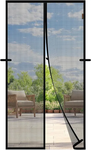 Puerta mosquitera magnética negra, se adapta a puertas de 30'' x 80'', poliéster a prueba de arañazos, mantiene fuera a las criaturas molestas,