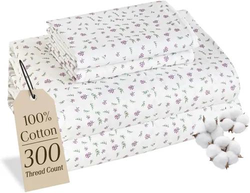 Miniatura 10 de MCO Juego de sábanas de 100% algodón de 300 hilos, tamaño Queen, bolsillo profundo de 16 pulgadas, sábanas refrescantes transpirables de 4 piezas