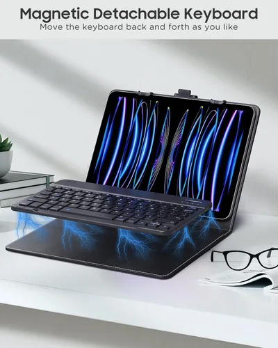 Miniatura 5 de MoKo Funda universal para tablet con teclado QWERTY para tablet de 9", 9.7", 10.1", 10.2", 10.4", 10.5", 10.9", con teclado Bluetooth inalámbrico