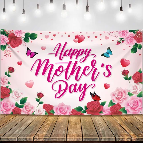 KatchOn, Cartel de feliz día de la madre – XL, 72 x 44 pulgadas | Decoraciones del día de la madre feliz para fiesta | Telón de fondo rosa para Rosa