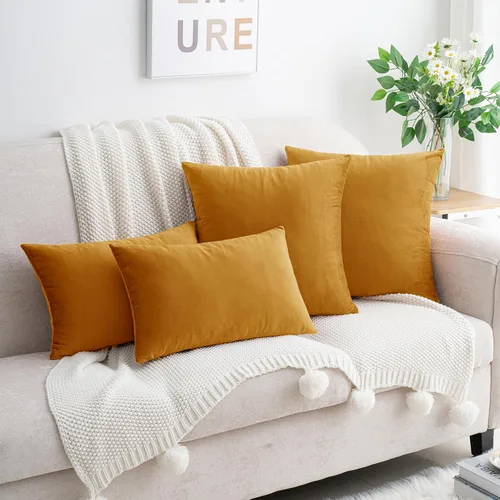 Miniatura 2 de HWY 50 Fundas de Almohadas Decorativas de Terciopelo Naranja 16x16 Pulgadas, Paquete de 2 Suaves Acogedoras Sólidas Decorativas de Otoño de Lujo