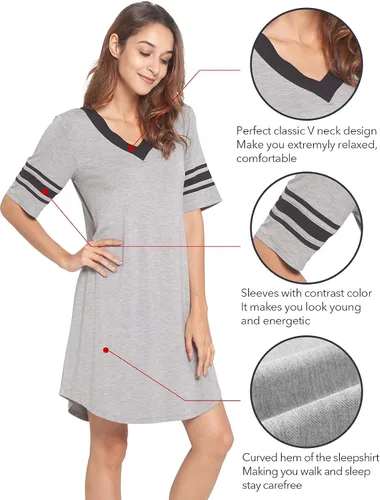 Miniatura 4 de WiWi Bamboo Viscose Nightgowns for Women 34 Sleeve Nightshirts Sleep Shirt Plus Size Sleepwear Pajamas Dress S-4X