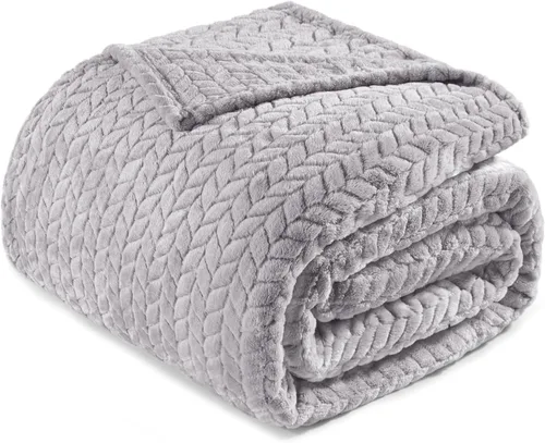 Exclusivo Mezcla Manta de forro polar gris claro tamaño Queen para cama, 90 x 90 pulgadas, suave y acogedora manta decorativa 3D de franela