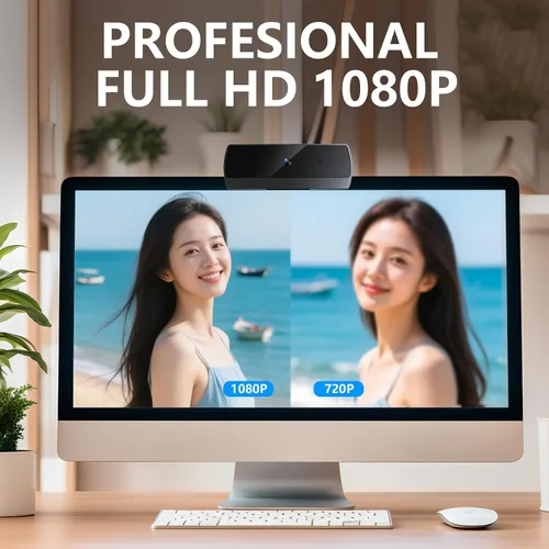 Miniatura 2 de Cámara web Full HD 1080p para PC Cámara para computadora portátil Cámara web Cámara de transmisión de escritorio, micrófono incorporado, Plug & Play