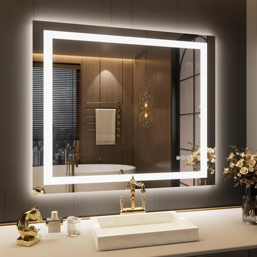 Miniatura 26 de LOAAO Espejo de Baño LED de 40"X32" con Luces, Antivaho, Regulable, Retroiluminación RGB + Iluminación Frontal, Espejo de Tocador de Baño