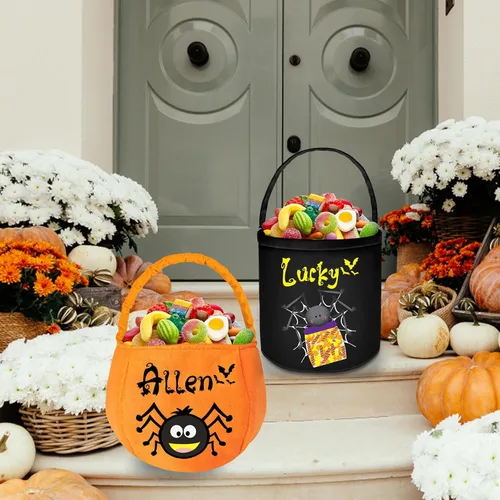 Miniatura 2 de Cubos personalizados de Halloween para pedir dulces o trucos, cesta de Halloween personalizada con nombre para niños, bolsas de Halloween