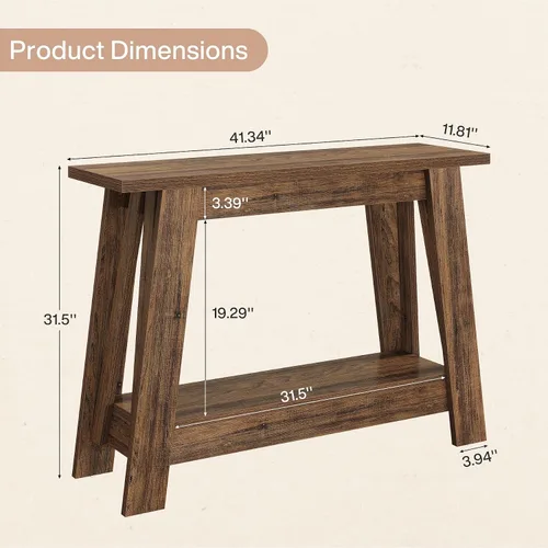 Miniatura 2 de Tribesigns Mesa consola de granja de 41.3 pulgadas, mesa de entrada de madera de 2 niveles con almacenamiento, rústica estrecha detrás del sofá