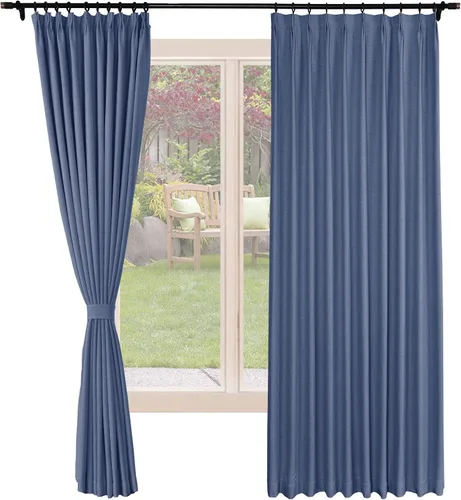 Miniatura 9 de Frelement Cortinas opacas de lino natural, paneles de cortinas plisadas para sala de estar, cortinas con aislamiento térmico, 52 pulgadas de ancho x
