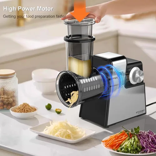 Miniatura 2 de Rallador Eléctrico de Queso, Fabricante de Ensalada 5 en 1 con Cuchillas de Acero Inoxidable, Triturador/Rebanador Eléctrico de 350W, Máquina