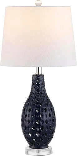 SAFAVIEH Lighting Collection Harlem Trellis - Lámpara de mesa de noche de cerámica azul marino de 26 pulgadas para dormitorio, sala de estar,