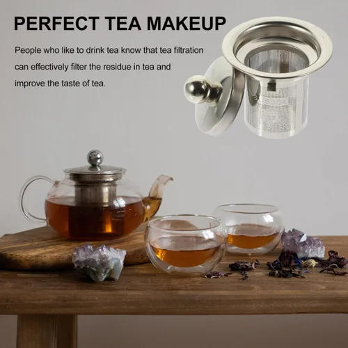 Miniatura 7 de Infusor de té de acero inoxidable con tapa de doble función, colador de malla extra fina para té de hojas sueltas a prueba de calor, asas dobles
