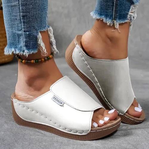 Miniatura 2 de Sandalias de cuña para mujer, puntera abierta, soporte de arco, calzado ortopédico para caminar, zapatos elegantes de suela suave sin cordones Blanco