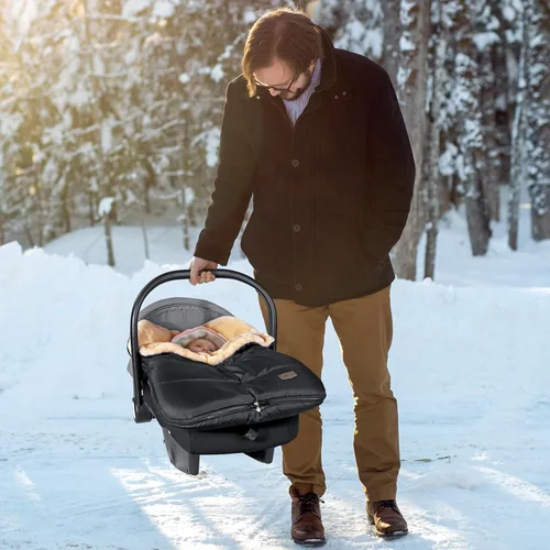 Miniatura 8 de Orzbow Funda de asiento de coche de invierno de piel sintética de oveja para bebés, bolsa frazada impermeable para asientos de coche y cochecitos
