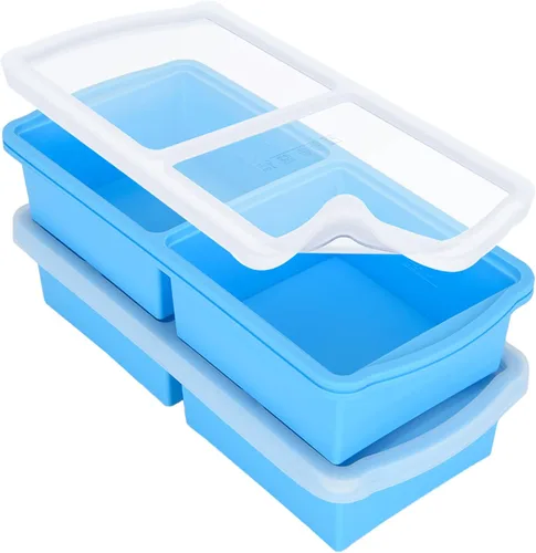 Miniatura 11 de ZIP STANDING Bandejas de silicona para congelador con tapa, contenedor para sopa de 1 taza, moldes grandes para cubitos de hielo con anillo de acero