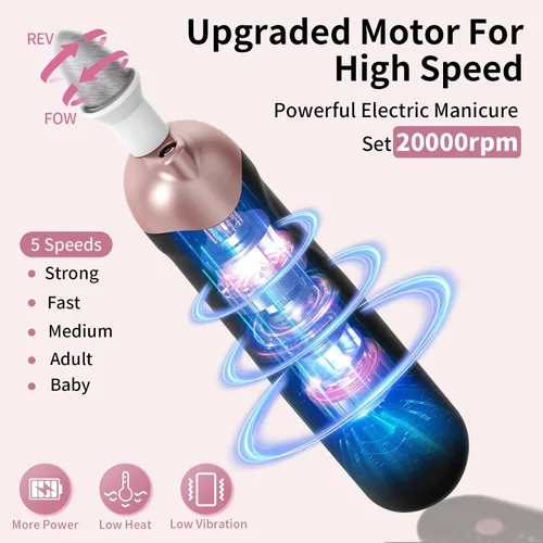 Miniatura 2 de Kit profesional de manicura y pedicura, juego de limas eléctricas inalámbricas, herramientas de pedicura recargables para pies, 5 velocidades