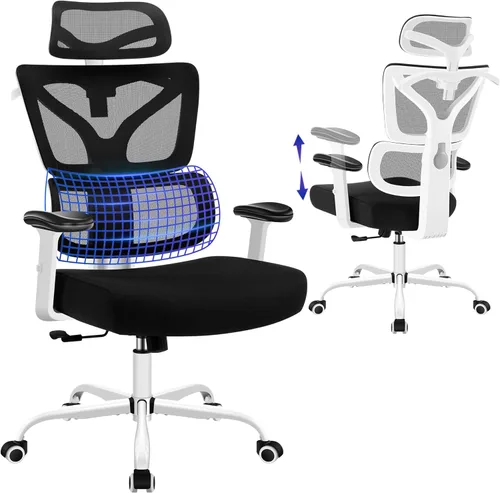 Miniatura 12 de Silla de oficina ergonómica, silla de computadora de malla con respaldo alto con cómodo soporte lumbar adaptativo, colgador de abrigo integrado