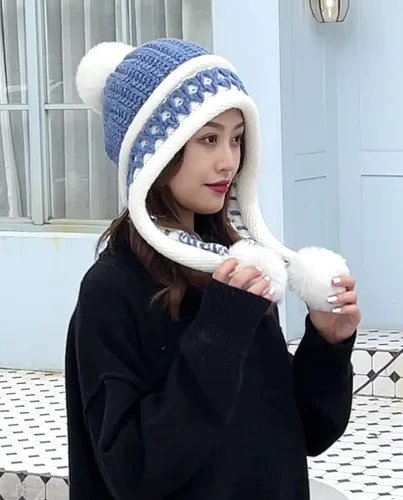 Miniatura 6 de HUAMULAN Gorro de invierno para mujer, con orejeras, con solapas, sherpa, esquí, nieve, forro polar, 3 pompones