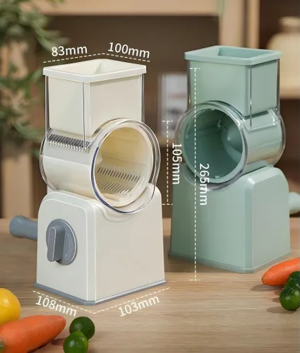 Miniatura 3 de Rallador giratorio de queso con manivela, trituradora multiusos con 5 cuchillas intercambiables de acero inoxidable para triturar, rebanar y rallar