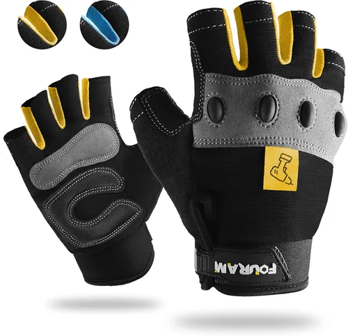 Miniatura 9 de FOUR-AM Guantes de trabajo para hombre, guantes mecánicos sin dedos, antichoque, anticolisión para hombres y mujeres