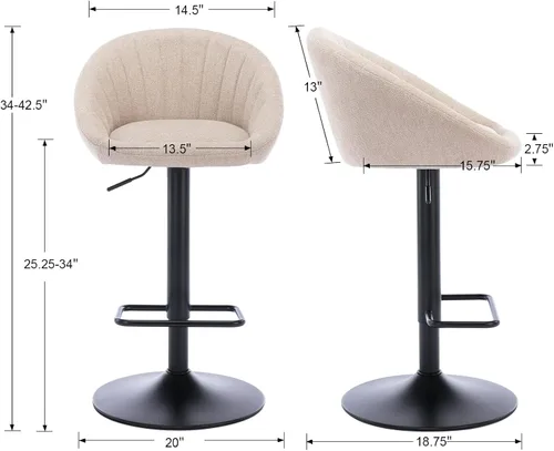 Miniatura 2 de CIMOTA Juego de 2 taburetes de bar ajustables giratorios modernos, sillas de bar con respaldo para comedor, isla de cocina, bar en casa, altura