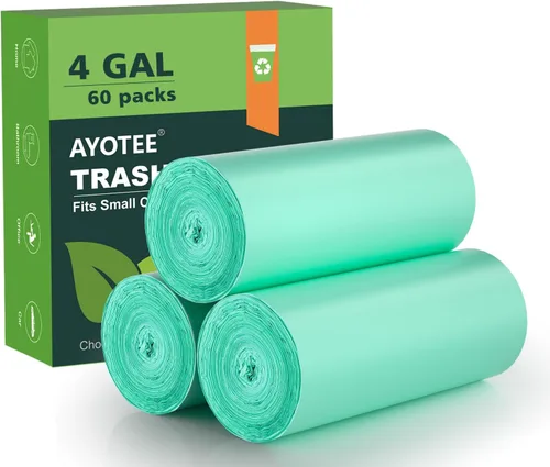 AYOTEE - Bolsas de basura pequeñas de 4 a 6 galones, bolsas de basura compostables, 60 unidades, ultra fuertes, sin perfume, mini bolsas de basura