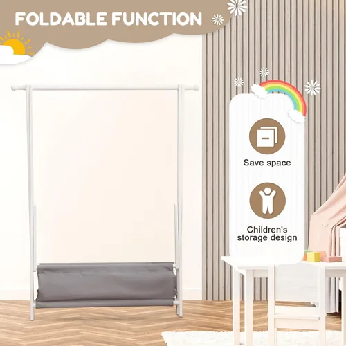 Miniatura 3 de Cozivolife Perchero de ropa para niños con caja de almacenamiento, soporte para vestir, soporte para ropa infantil con varillas para colgar, pequeño