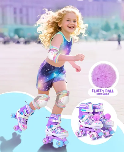 Miniatura 6 de SULIFEEL - Patines ajustables de estilo tie-dye arcoíris para niñas y niños de 3 a 5 años, 5 a 8 años, 6 a 12 años, rosa y morado, con luces