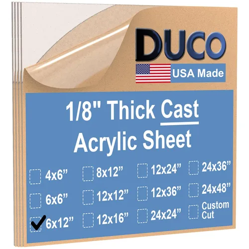 Miniatura 80 de Duco - Hoja de acrílico fundido transparente hecha en Estados Unidos, 1/8 de pulgada de grosor, 12 x 12 pulgadas, 1 paquete de láminas de plexiglás