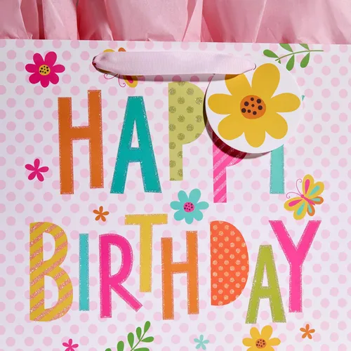 Miniatura 3 de Bobobag - Bolsa de regalo rosa de 13 pulgadas con papel de seda para cumpleaños, grandes bolsas de regalo para niñas Feliz cumpleaños (rosa)