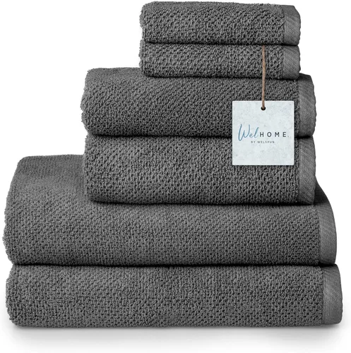 Welhome Franklin - Juego de 6 toallas 100% de algodón con textura, 600 GSM, suaves y lujosas, 2 toallas de baño, 2 toallas de mano, 2 paños, color