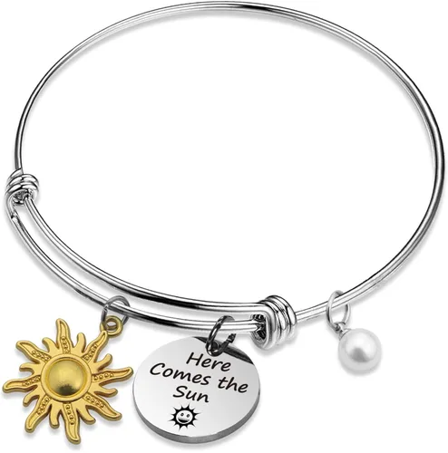 SELOPU - Pulsera inspiradora de Beatles con letras de los Beatles Here Comes the Sun Beatles, regalo significativo para fanáticos leales de los