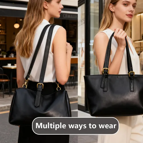 Miniatura 6 de 2 asas de cuero sintético para bolso, correa de hombro de cuero ajustable, correa de hombro de cuero negro, repuesto para bolso cruzado, Negro