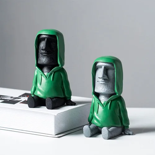 Miniatura 7 de Decoración de estatua Moai de Isla de Pascua con soporte para teléfono inteligente, escultura de figura retro para oficina en casa con soporte