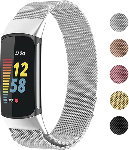 Miniatura 9 de Bandas de malla metálica para Fitbit Charge 5/Charge 6 Band para mujeres y hombres, correas ajustables de acero inoxidable de repuesto para Charge